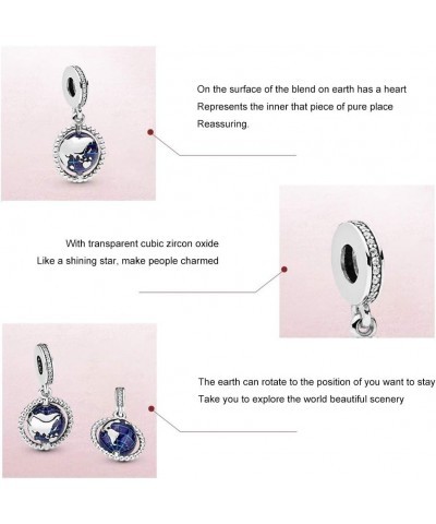 Spinning Globe Dangle Cubic Zirconia Charm for European Bracelet Necklace in Sterling Silver $12.23 Bracelets