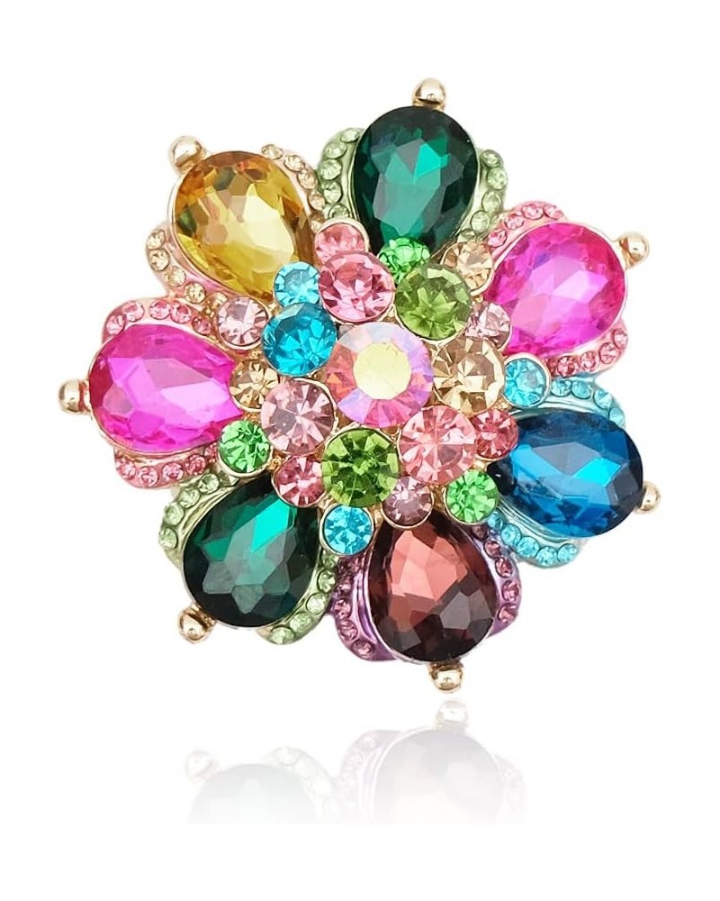 Flower Shape Crystal Cocktail Stretch Ring Party Prom Floral Statement Elastic Ring for Women 2RI255-multicolor-gold tone $10...