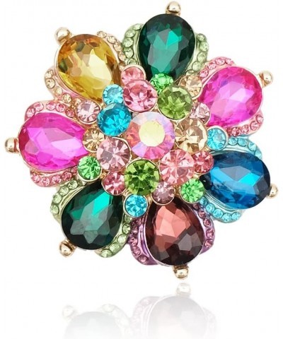 Flower Shape Crystal Cocktail Stretch Ring Party Prom Floral Statement Elastic Ring for Women 2RI255-multicolor-gold tone $10...