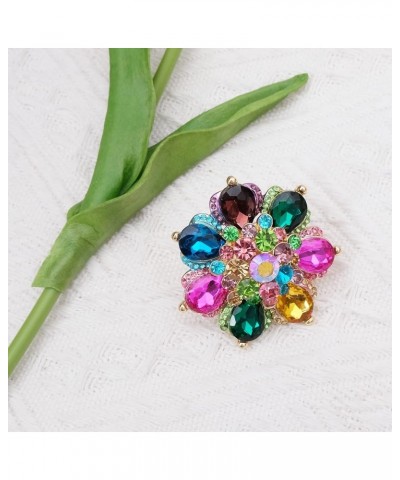 Flower Shape Crystal Cocktail Stretch Ring Party Prom Floral Statement Elastic Ring for Women 2RI255-multicolor-gold tone $10...