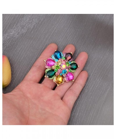 Flower Shape Crystal Cocktail Stretch Ring Party Prom Floral Statement Elastic Ring for Women 2RI255-multicolor-gold tone $10...