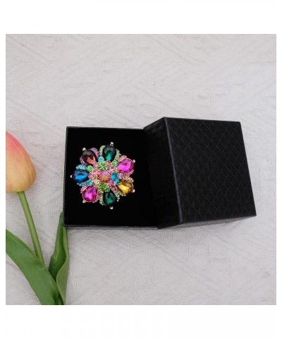 Flower Shape Crystal Cocktail Stretch Ring Party Prom Floral Statement Elastic Ring for Women 2RI255-multicolor-gold tone $10...