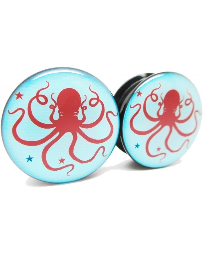 Red & Blue Octopus Ear Plugs - Acrylic Screw-On - 10 Sizes Pair* 5/8" (16mm) $10.43 Body Jewelry