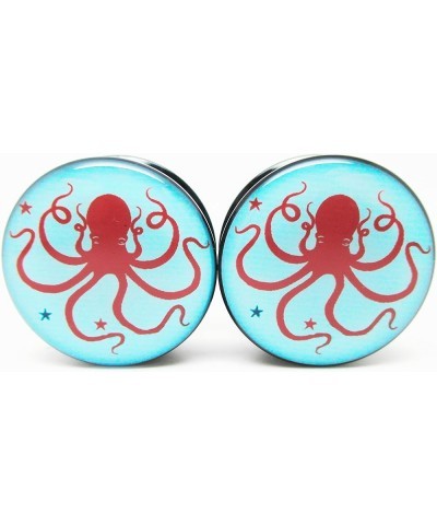 Red & Blue Octopus Ear Plugs - Acrylic Screw-On - 10 Sizes Pair* 5/8" (16mm) $10.43 Body Jewelry