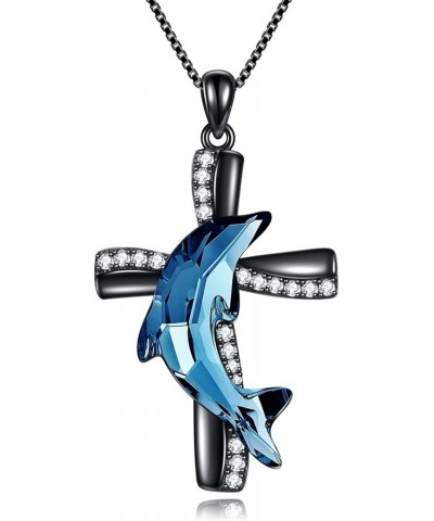 Dolphin Gifts for Women 925 Sterling Silver Dolphin Necklace Dolphins Crystal Pendant Necklace Dolphin Jewelry Fashion Jewelr...