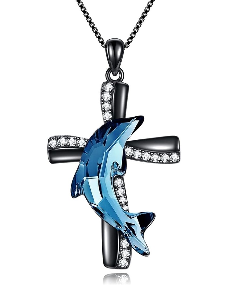 Dolphin Gifts for Women 925 Sterling Silver Dolphin Necklace Dolphins Crystal Pendant Necklace Dolphin Jewelry Fashion Jewelr...