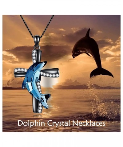 Dolphin Gifts for Women 925 Sterling Silver Dolphin Necklace Dolphins Crystal Pendant Necklace Dolphin Jewelry Fashion Jewelr...