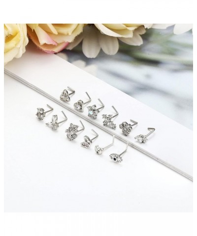 12Pcs 20G Nose Ring Stud L Shape Screw Nose Studs Butterfly Heart Cross Eyil Eye Moon Nose Rings Nose Bone Piercing Nose Stud...