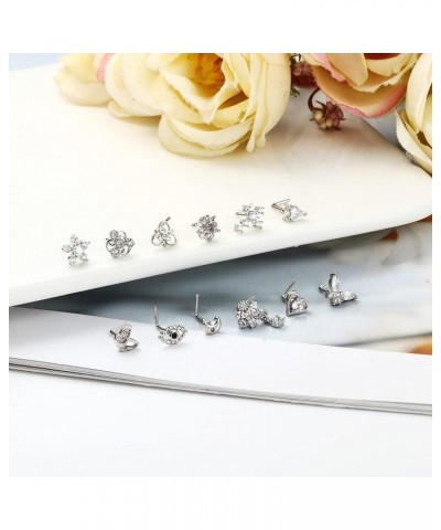 12Pcs 20G Nose Ring Stud L Shape Screw Nose Studs Butterfly Heart Cross Eyil Eye Moon Nose Rings Nose Bone Piercing Nose Stud...