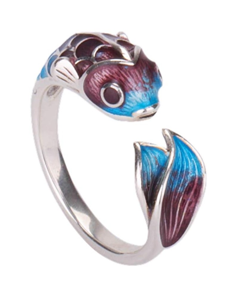 925 Sterling Silver Cloisonne Enamel Carp Fish Ring for Women Girls Open and Adjustable $20.02 Rings