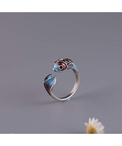 925 Sterling Silver Cloisonne Enamel Carp Fish Ring for Women Girls Open and Adjustable $20.02 Rings