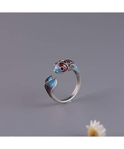 925 Sterling Silver Cloisonne Enamel Carp Fish Ring for Women Girls Open and Adjustable $20.02 Rings