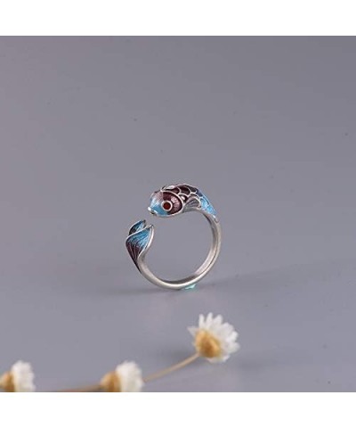 925 Sterling Silver Cloisonne Enamel Carp Fish Ring for Women Girls Open and Adjustable $20.02 Rings