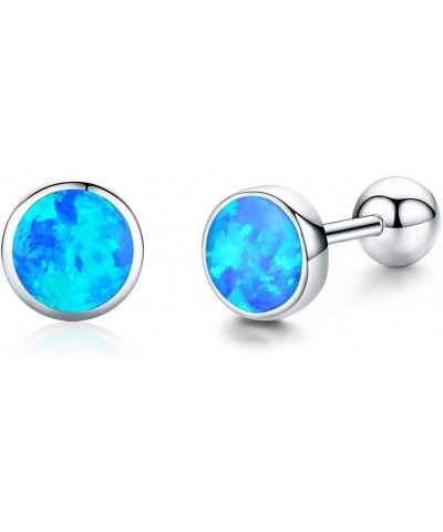 6MM Fire Opal Stud Earrings 20G Sterling Silver Screw Back Round Earrings Push Back Heart Studs Multicolor Opal Jewelry Valen...