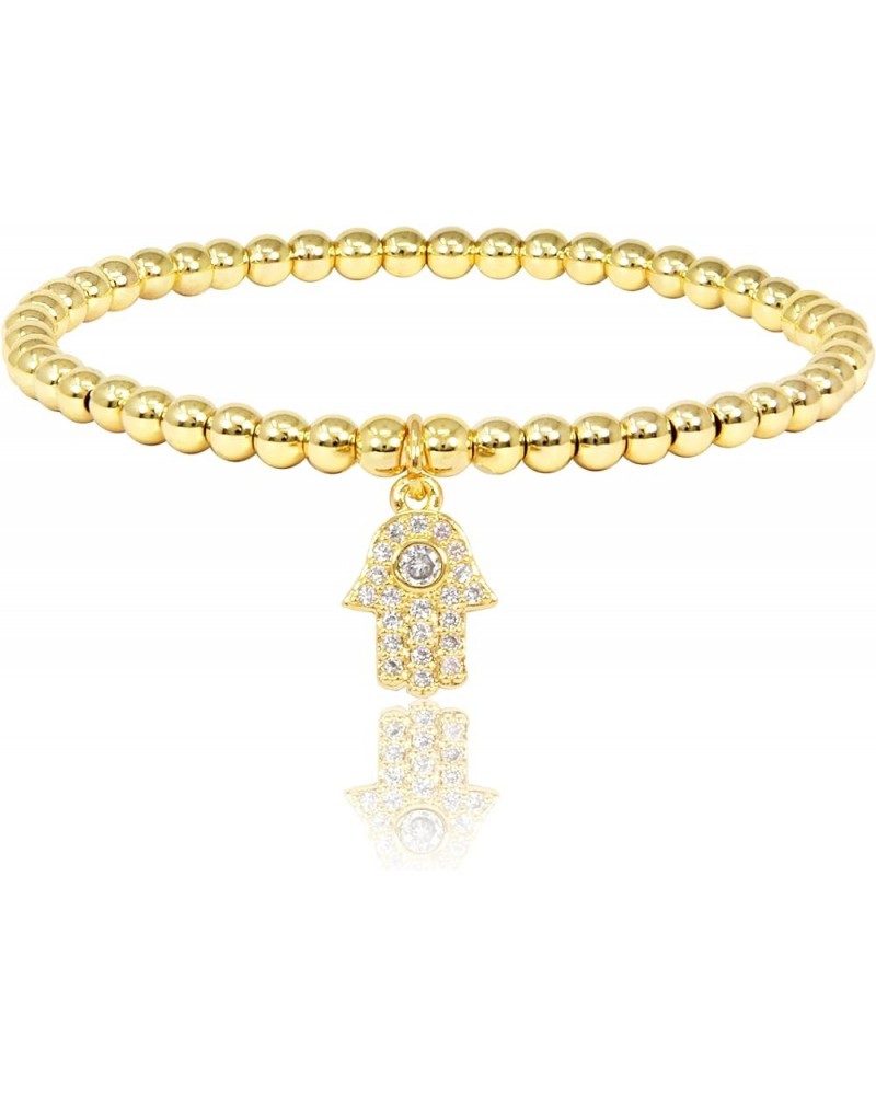 Bracelets for Women Gold Silver Stainless Steel 4mm Bead Ball Stretchable Elastic Bracelet Hamsa - Gold $9.68 Bracelets