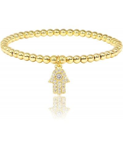 Bracelets for Women Gold Silver Stainless Steel 4mm Bead Ball Stretchable Elastic Bracelet Hamsa - Gold $9.68 Bracelets