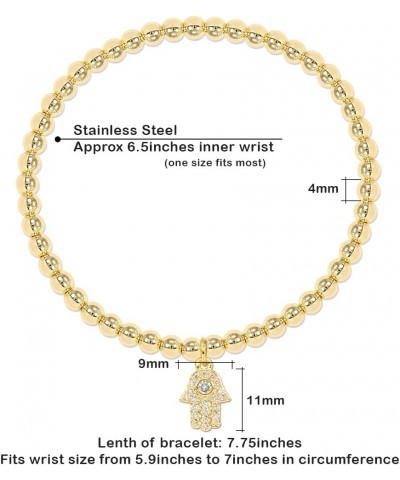 Bracelets for Women Gold Silver Stainless Steel 4mm Bead Ball Stretchable Elastic Bracelet Hamsa - Gold $9.68 Bracelets