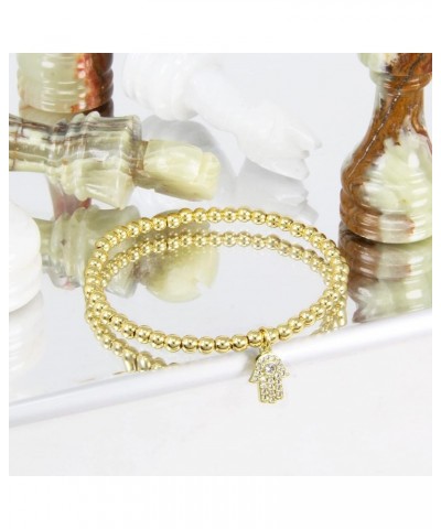 Bracelets for Women Gold Silver Stainless Steel 4mm Bead Ball Stretchable Elastic Bracelet Hamsa - Gold $9.68 Bracelets