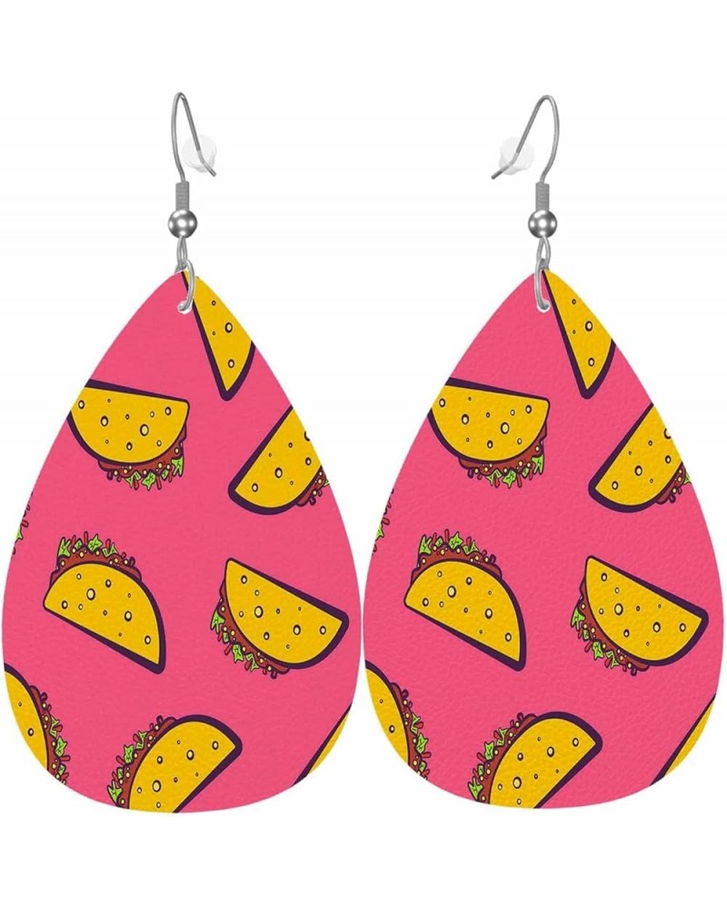 Leather Earrings for Women Teardrop Double-Sided Dangle Lightweight Girls Leaf Earrings Mexican Taco $7.40 Earrings