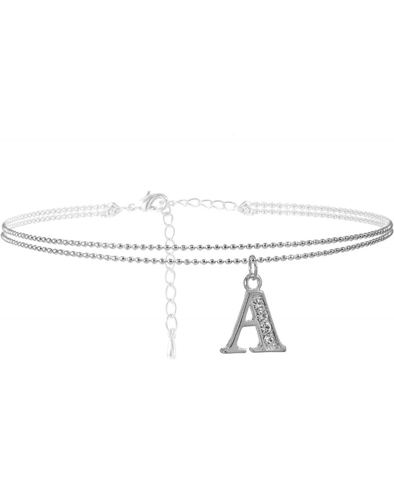 Double Line Rhinestone Crystal Initial Anklet A-Silver $7.79 Anklets