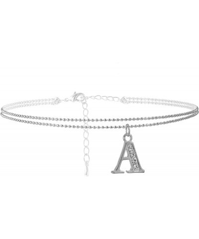 Double Line Rhinestone Crystal Initial Anklet A-Silver $7.79 Anklets