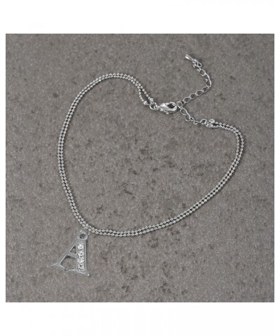 Double Line Rhinestone Crystal Initial Anklet A-Silver $7.79 Anklets