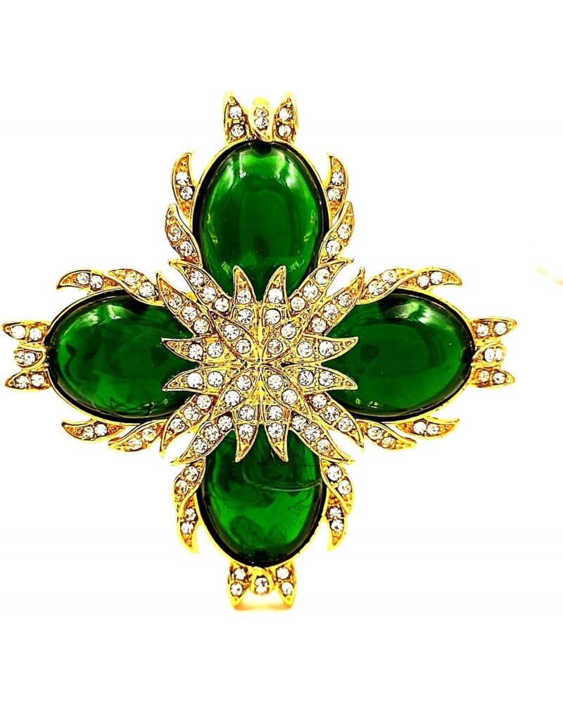 Mid Century Designer Golden Foil Deco Four Petal Green Flower Brooch Pin for Women Vintage Costume Jewelry $12.64 Brooches & ...