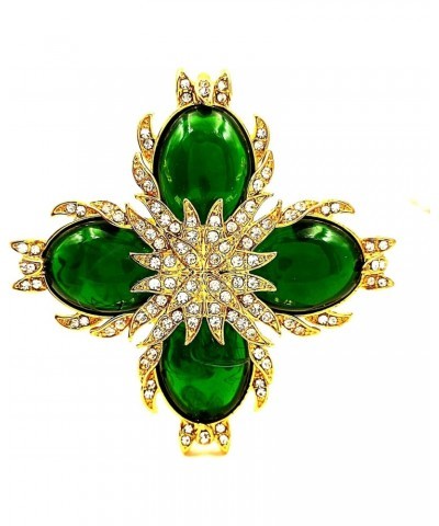 Mid Century Designer Golden Foil Deco Four Petal Green Flower Brooch Pin for Women Vintage Costume Jewelry $12.64 Brooches & ...