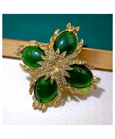 Mid Century Designer Golden Foil Deco Four Petal Green Flower Brooch Pin for Women Vintage Costume Jewelry $12.64 Brooches & ...