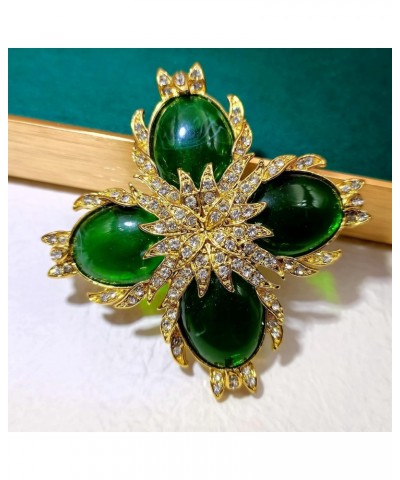 Mid Century Designer Golden Foil Deco Four Petal Green Flower Brooch Pin for Women Vintage Costume Jewelry $12.64 Brooches & ...