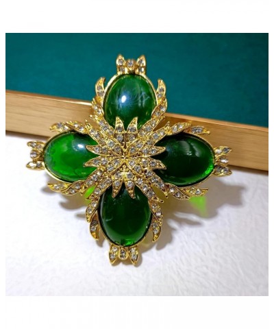 Mid Century Designer Golden Foil Deco Four Petal Green Flower Brooch Pin for Women Vintage Costume Jewelry $12.64 Brooches & ...