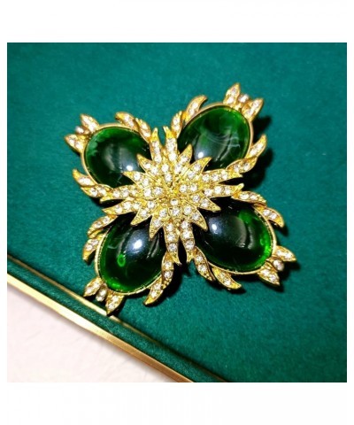 Mid Century Designer Golden Foil Deco Four Petal Green Flower Brooch Pin for Women Vintage Costume Jewelry $12.64 Brooches & ...