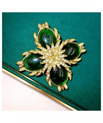 Mid Century Designer Golden Foil Deco Four Petal Green Flower Brooch Pin for Women Vintage Costume Jewelry $12.64 Brooches & ...