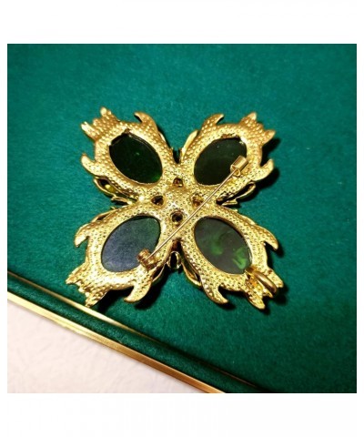 Mid Century Designer Golden Foil Deco Four Petal Green Flower Brooch Pin for Women Vintage Costume Jewelry $12.64 Brooches & ...