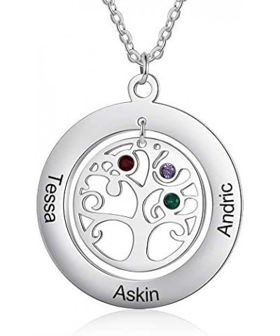 Personalized Family Tree of Life Mothers Necklace with 2-8 Simulated Birthstones Children Names Engraved Womens Jewelry for M...