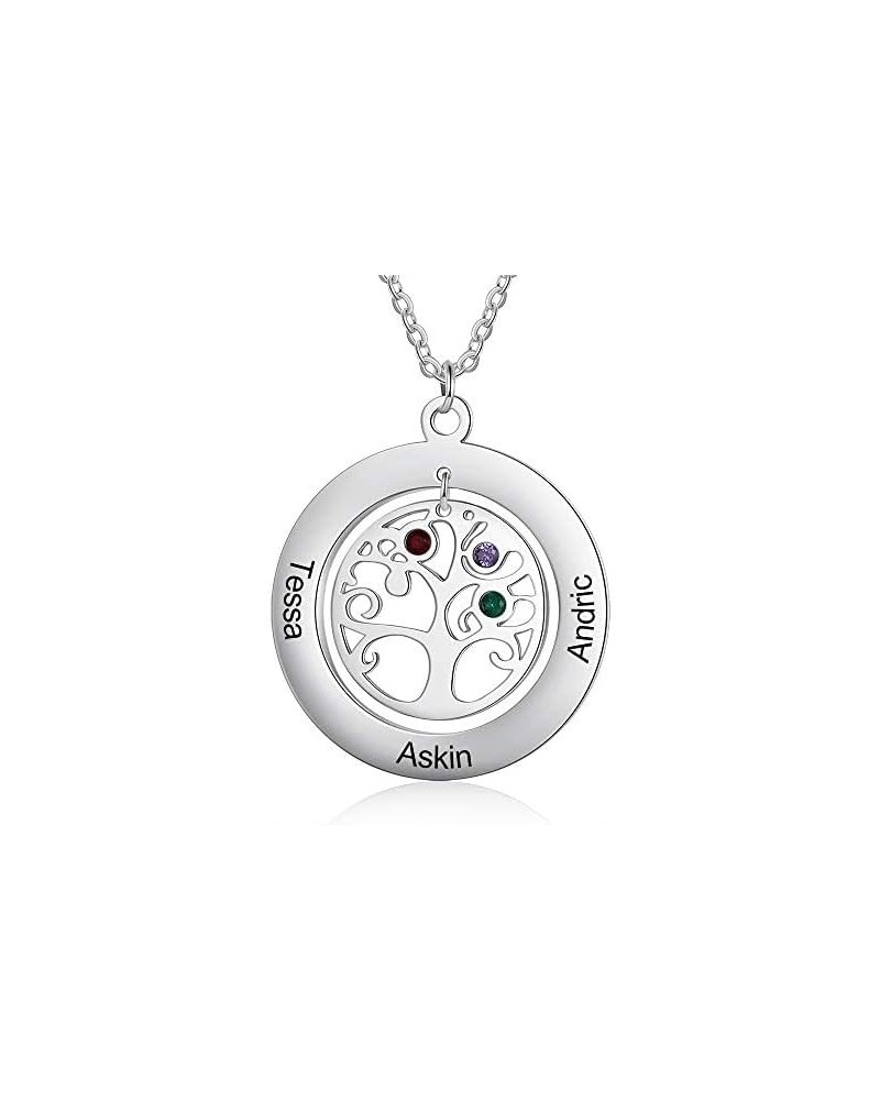 Personalized Family Tree of Life Mothers Necklace with 2-8 Simulated Birthstones Children Names Engraved Womens Jewelry for M...