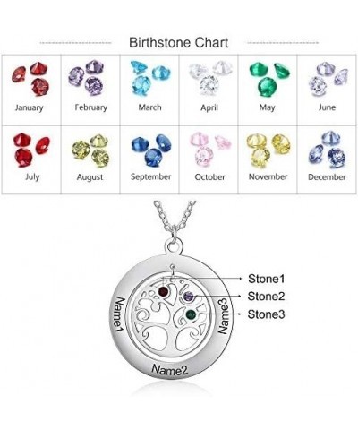 Personalized Family Tree of Life Mothers Necklace with 2-8 Simulated Birthstones Children Names Engraved Womens Jewelry for M...