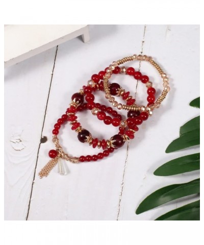 Red Bracelet Set Bohemian Bracelet for Women Charm Bracelet Set Stackable Stretch Red Beaded Bracelet Multilayer Colorful Bea...