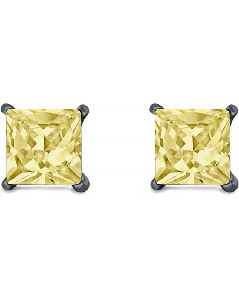 Solitaire Stud Earrings Princess Cut Simulated Cubic Zirconia 925 Sterling Silver (4mm-10mm) Black Tone, Simulated Yellow CZ ...