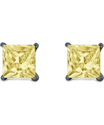 Solitaire Stud Earrings Princess Cut Simulated Cubic Zirconia 925 Sterling Silver (4mm-10mm) Black Tone, Simulated Yellow CZ ...