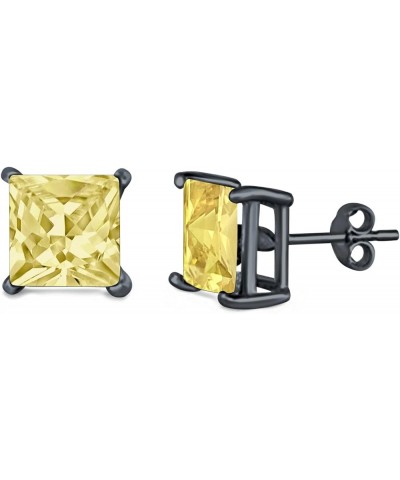 Solitaire Stud Earrings Princess Cut Simulated Cubic Zirconia 925 Sterling Silver (4mm-10mm) Black Tone, Simulated Yellow CZ ...