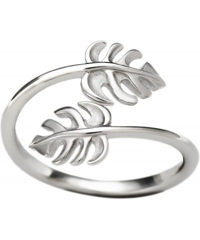 925 Sterling Silver Two Monstera Leaf Adjustable Easy Resize Wrap Around Bypass Ring Eternity Band, Nickel Free Hypoallergeni...