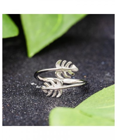 925 Sterling Silver Two Monstera Leaf Adjustable Easy Resize Wrap Around Bypass Ring Eternity Band, Nickel Free Hypoallergeni...