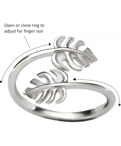 925 Sterling Silver Two Monstera Leaf Adjustable Easy Resize Wrap Around Bypass Ring Eternity Band, Nickel Free Hypoallergeni...