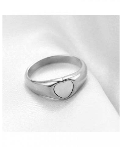 Stainless Steel Heart Signet Rings Wedding Bands| Engagement Ring For Women|Promise Rings For Her Him Size6-12 Silver+LoveWhi...