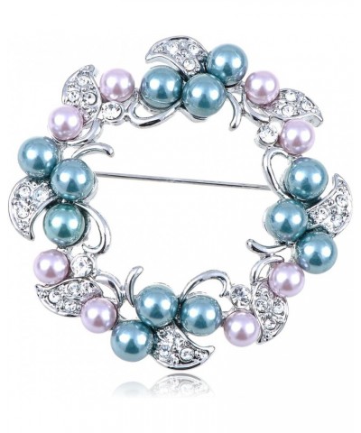 Silvery Tone Amethyst Purple Crystal Rhinestone Floral Wreath Brooch Pin Blue $9.46 Brooches & Pins