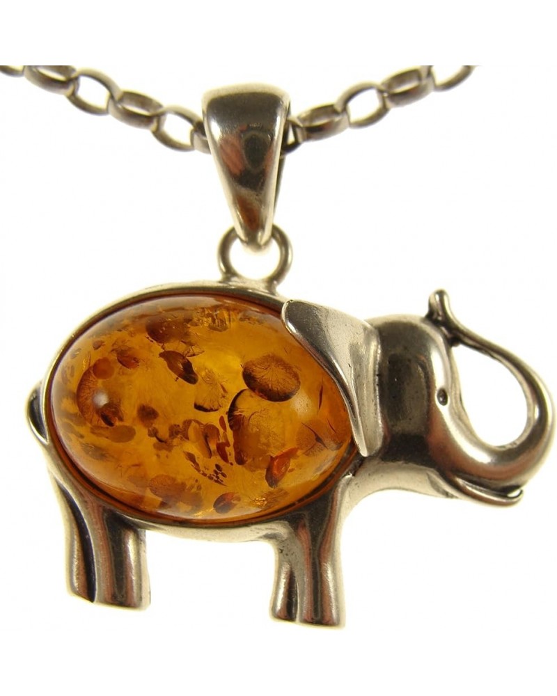 BALTIC AMBER AND STERLING SILVER 925 ELEPHANT PENDANT NECKLACE - 14 16 18 20 22 24 26 28 30 32 34" 1mm ITALIAN SNAKE CHAIN 75...