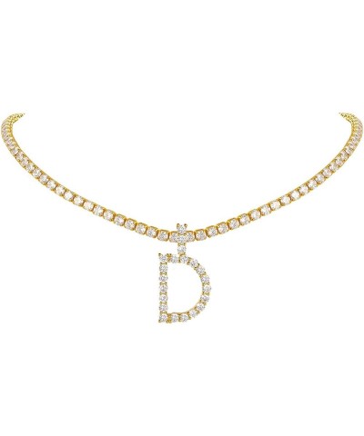 Bling Fully CZ Tennis Chain Initial Necklace for Women 16'' Butterfly Choker 18K Gold Plated Simulated Diamond Cubic Zirconia...