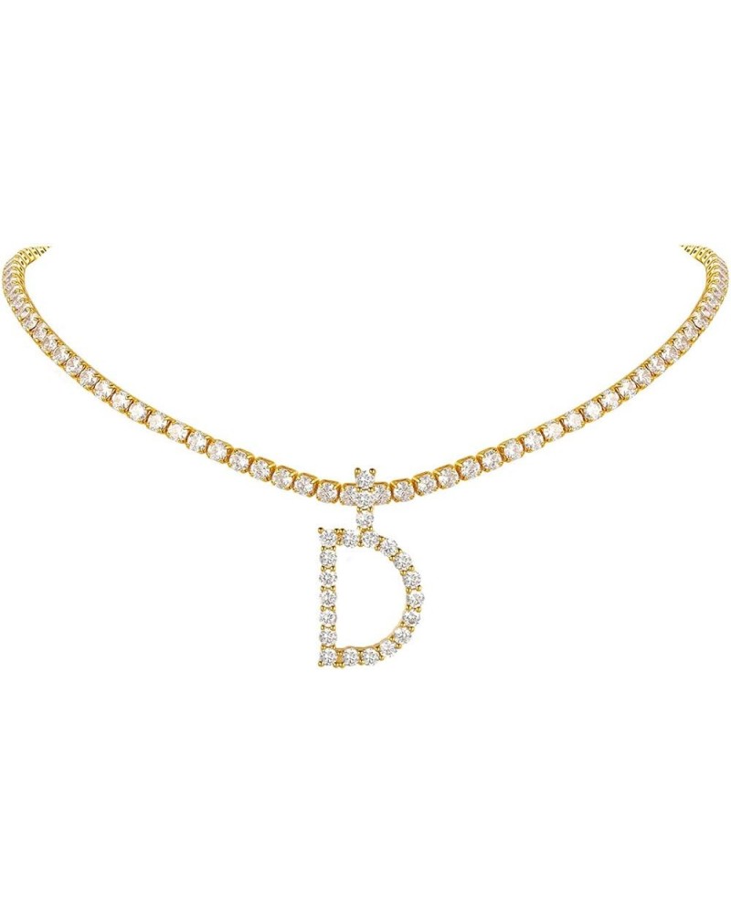 Bling Fully CZ Tennis Chain Initial Necklace for Women 16'' Butterfly Choker 18K Gold Plated Simulated Diamond Cubic Zirconia...