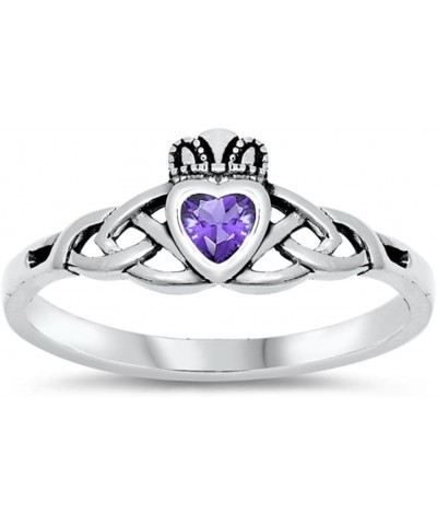 CHOOSE YOUR COLOR Sterling Silver Claddagh Celtic Knot Ring Purple (Simulated Amethyst) $11.21 Rings